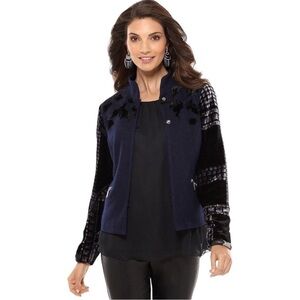 CHICOS BLACK LABEL BROCADE STUDDED VELVET WOOL BLEND 2 BUTTON JACKET